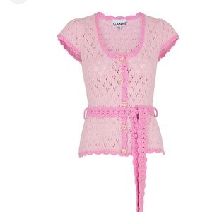 Ganni Cotton Lace Short Sleeve Cardigan - Barbiecore